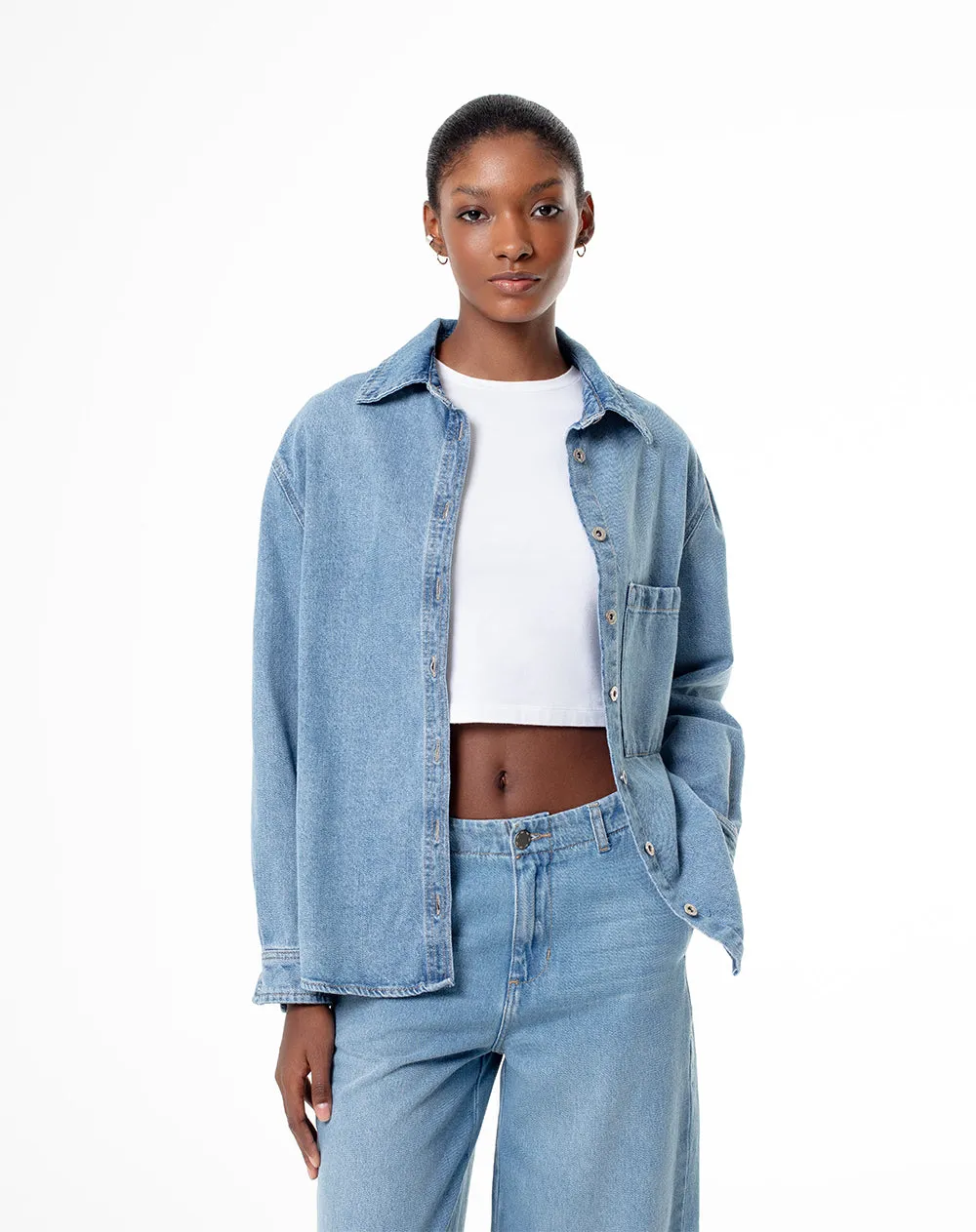 Camisa oversized fit manga larga índigo medio sold by Gef