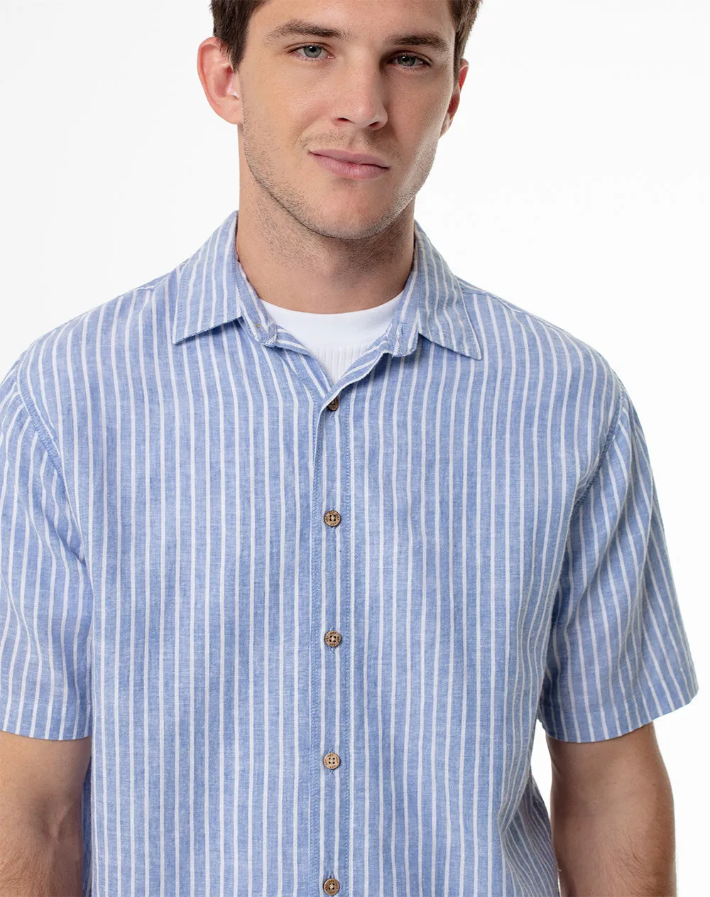 Camisa manga corta regular lino rayas hombre sold by Gef product image thumbnail 3