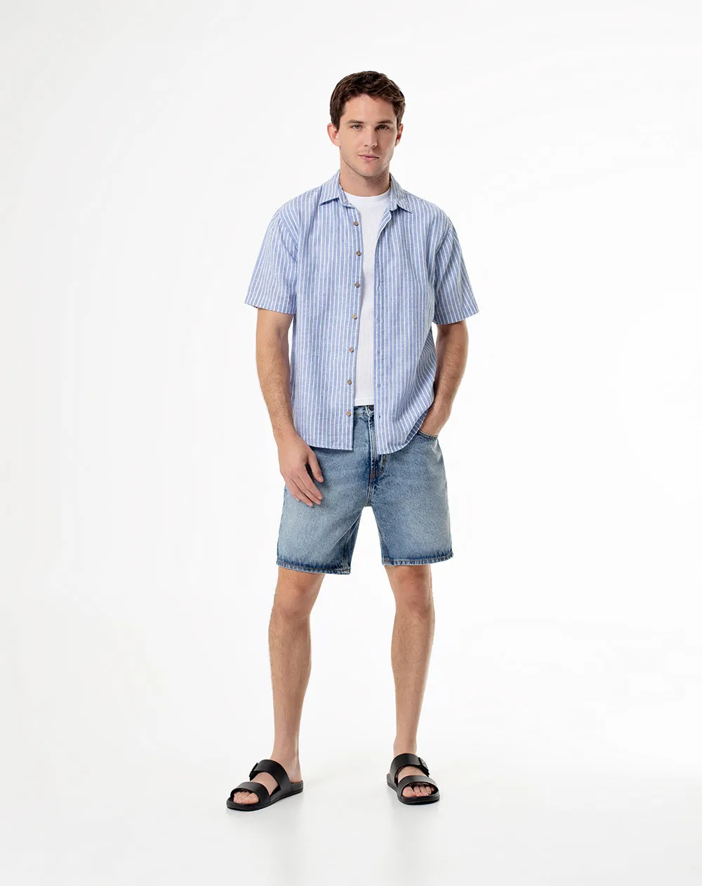 Camisa manga corta regular lino rayas hombre sold by Gef product image thumbnail 4