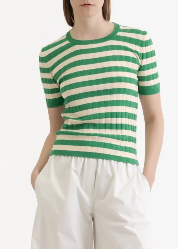 Striped Short-sleeved Knitted Sweater made by Roberto Collina