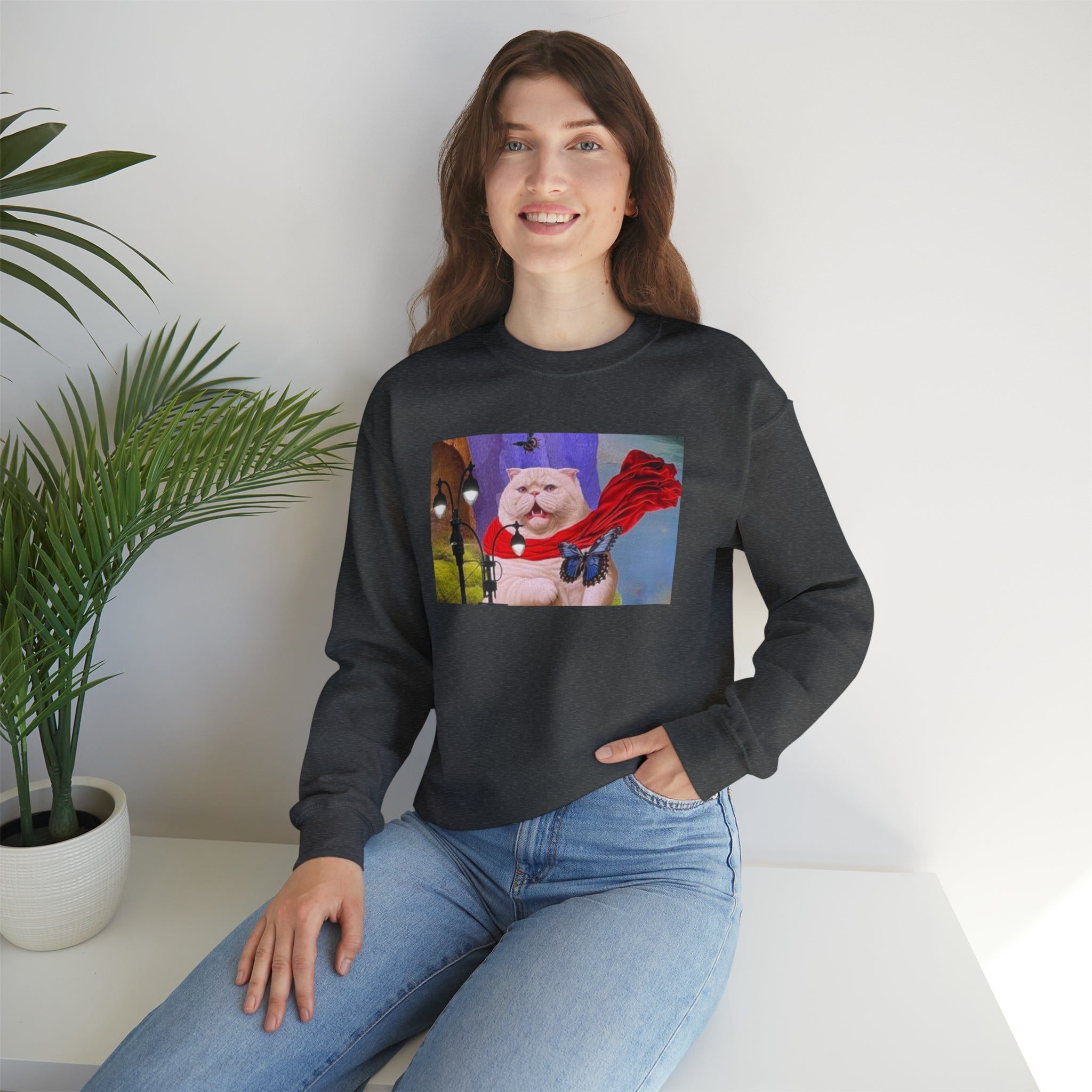Cat in Red Scarf Crewneck Sweatshirt sold by Rose Blush Studio