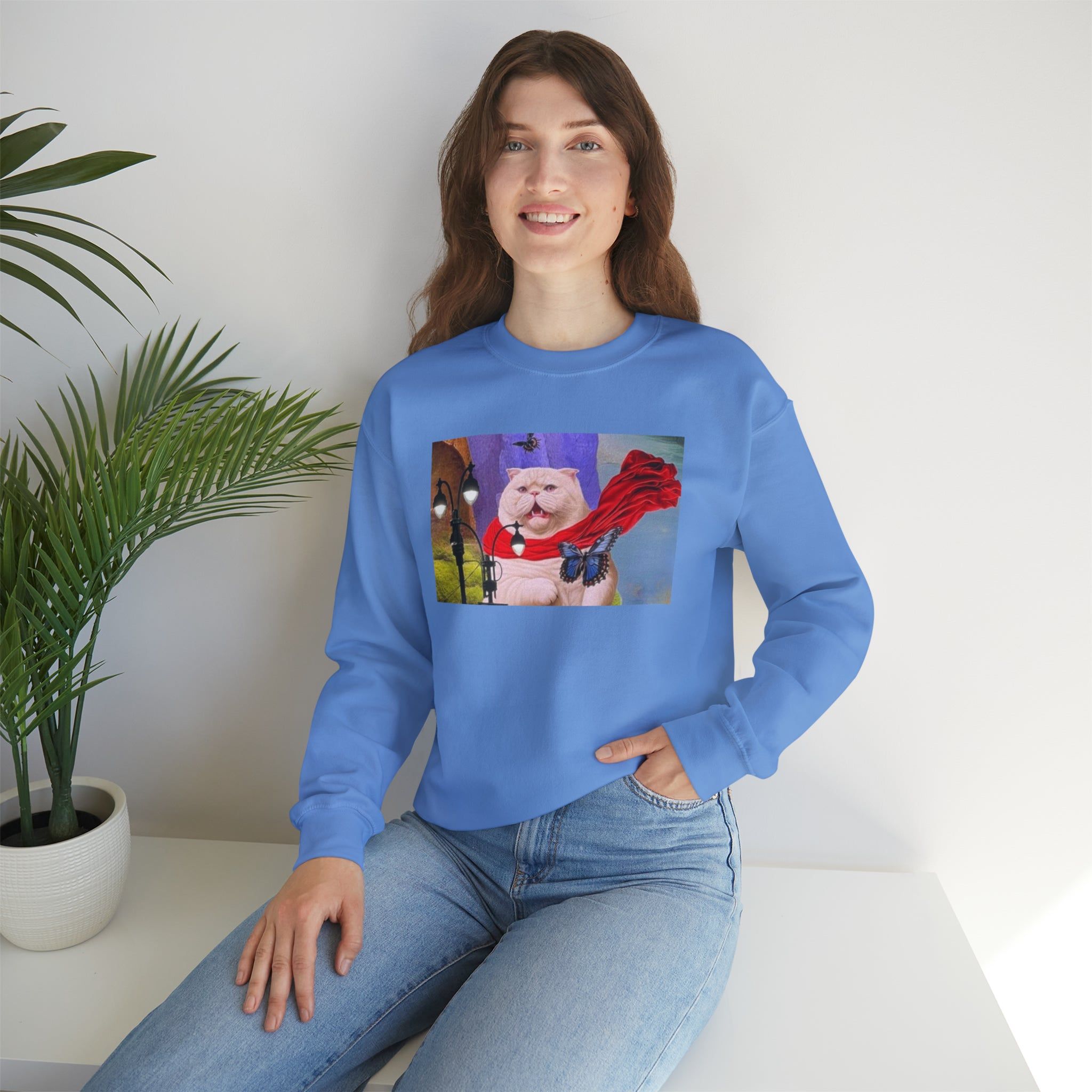 Cat in Red Scarf Crewneck Sweatshirt sold by Rose Blush Studio product image thumbnail 3