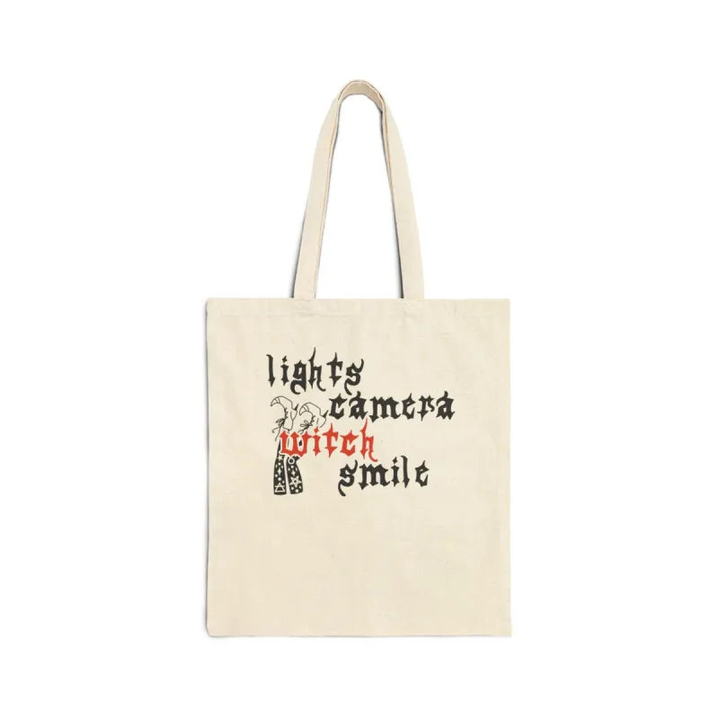 Lights Camera Witch Smile Cotton Canvas Tote Bag sold by Rose Blush Studio