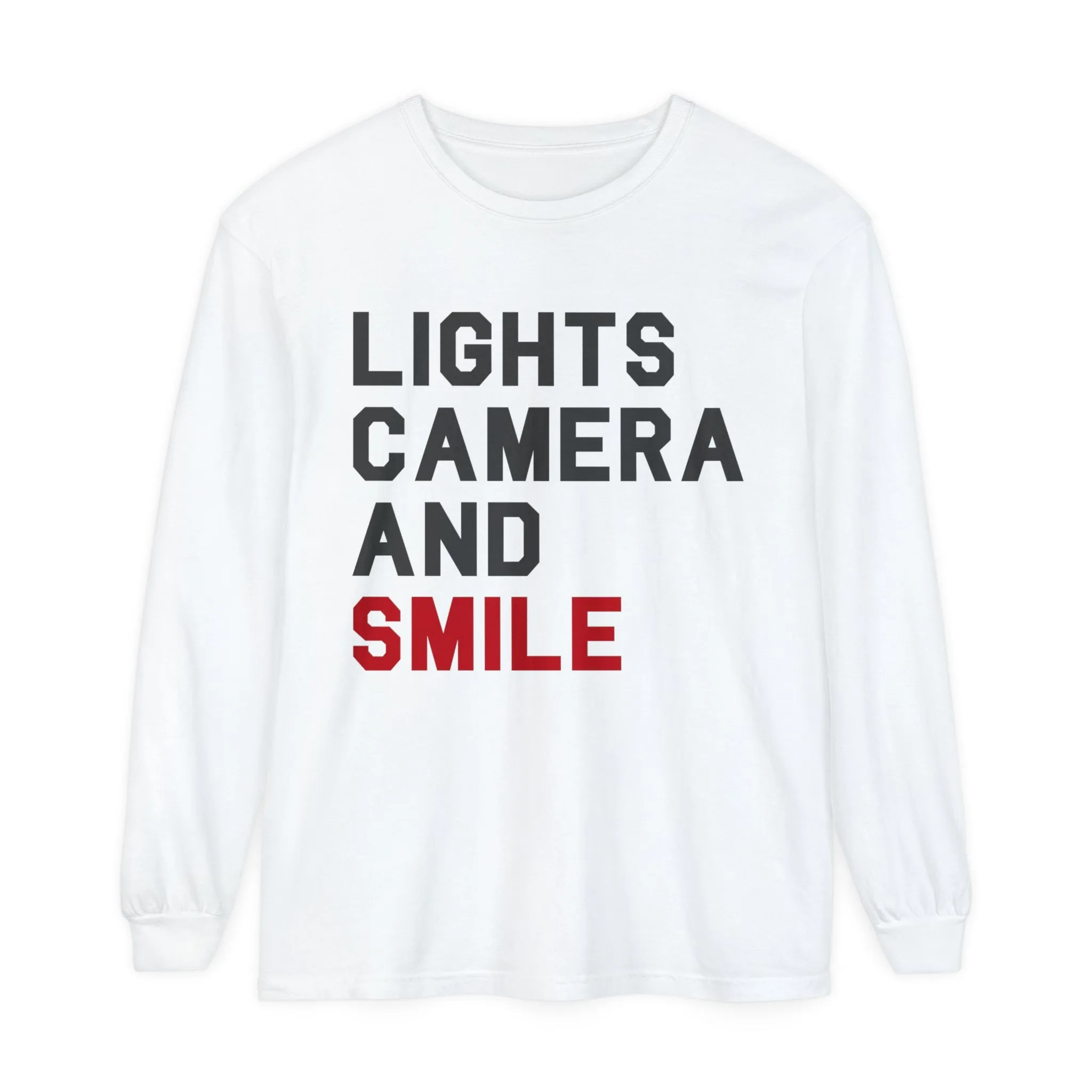 Lights Camera and Smile Sleeve T-Shirt sold by Rose Blush Studio