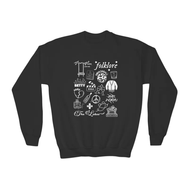 folklore collage Youth Crewneck Sweatshirt made by Printify