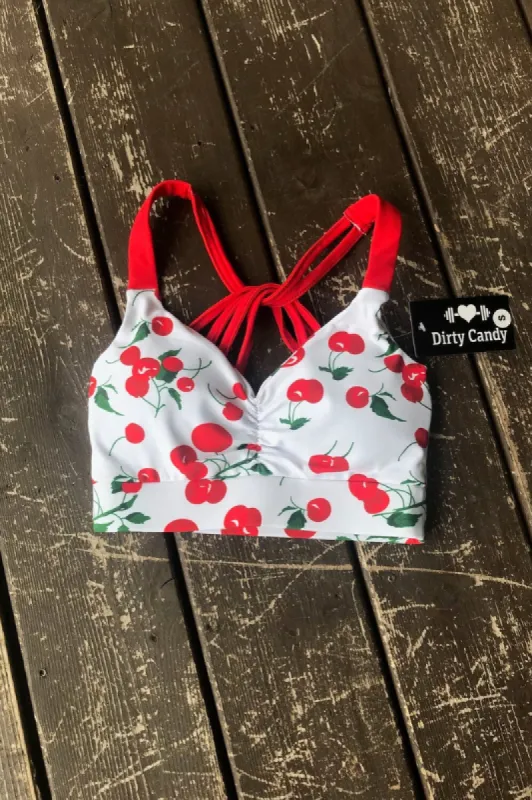 Pin Up Girl Sports Bra (Pop My Cherry) sold by Dirty Candy Sportswear