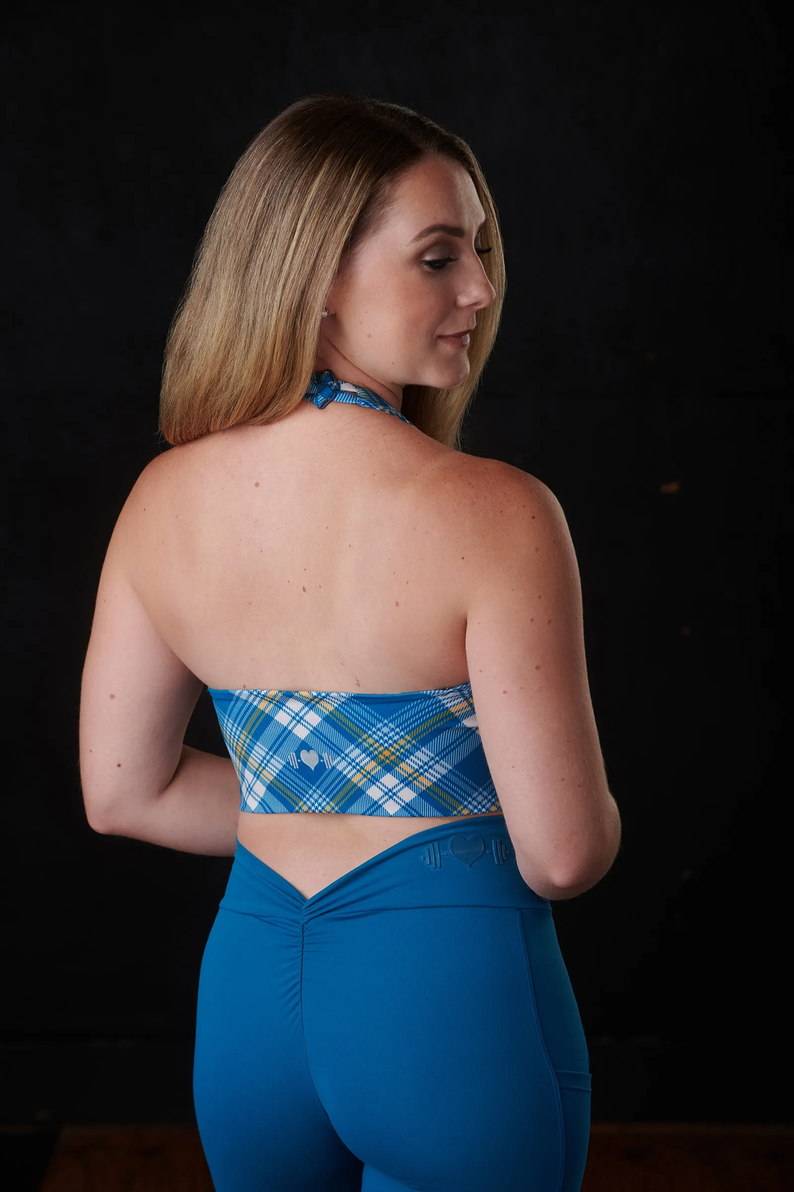 The "Marilyn" Sports Bra (Blue/Yellow Plaid) sold by Dirty Candy Sportswear product image thumbnail 4