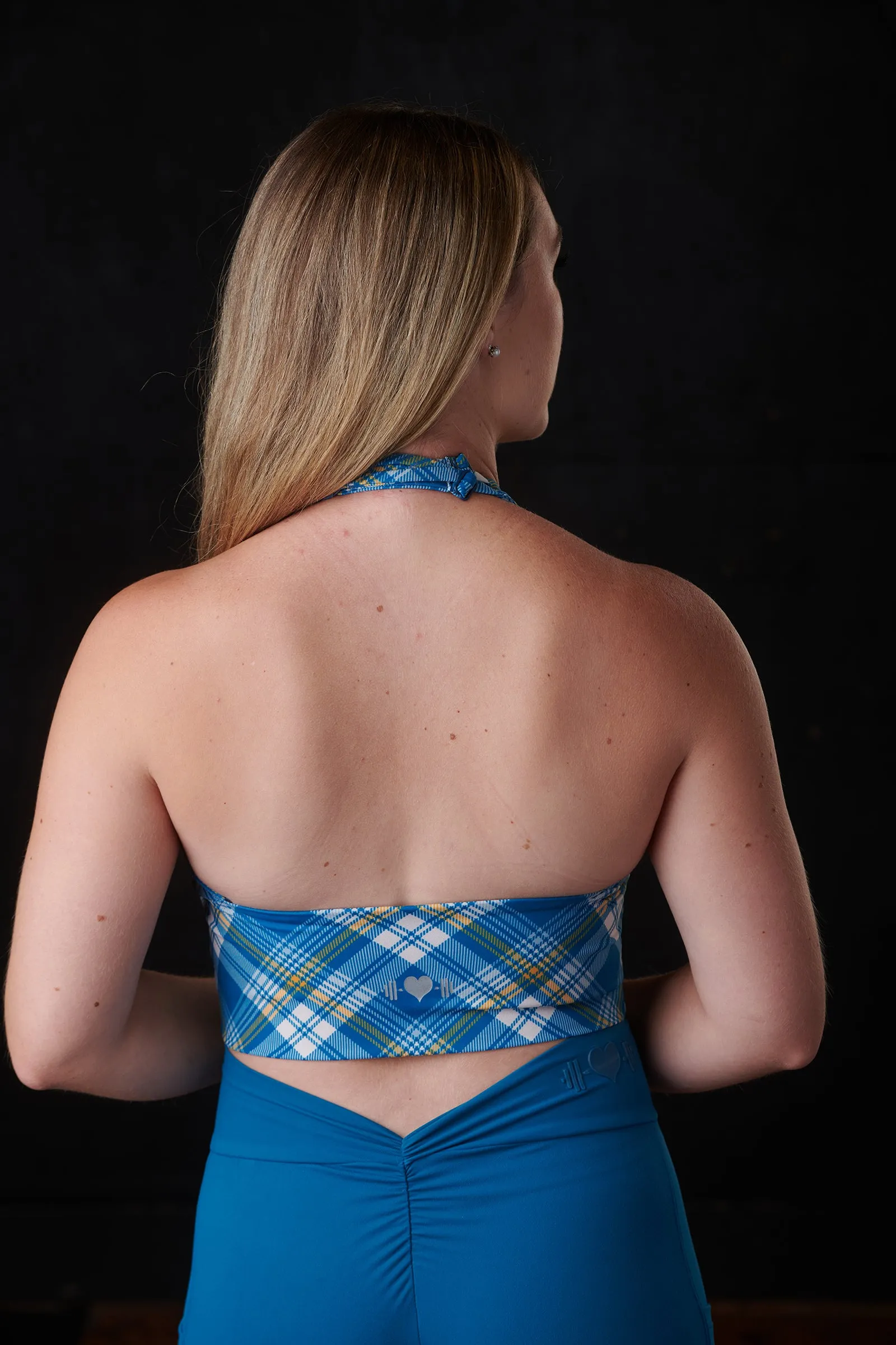 The "Marilyn" Sports Bra (Blue/Yellow Plaid) sold by Dirty Candy Sportswear product image thumbnail 3