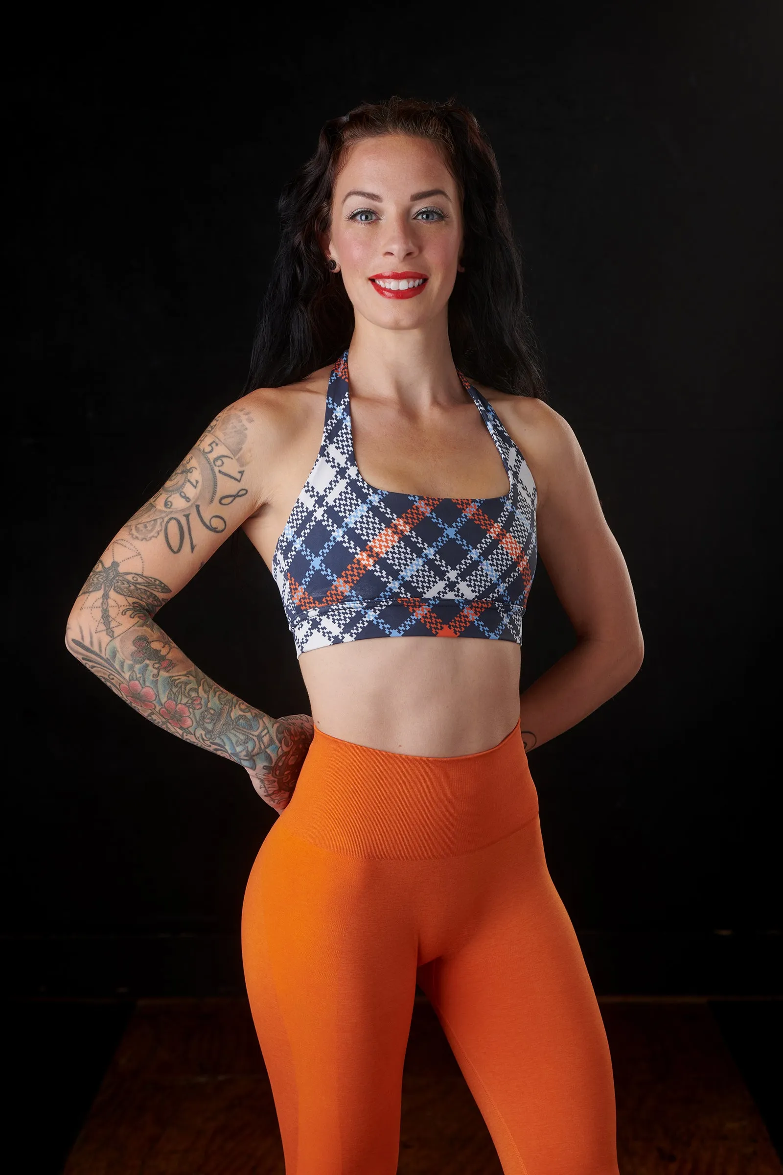"Allure" Sports Bra (Navy/ Orange Plaid) sold by Dirty Candy Sportswear product image thumbnail 2