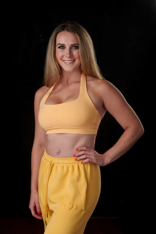 "Allure" Sports Bra (Butterscotch Glaze) sold by Dirty Candy Sportswear