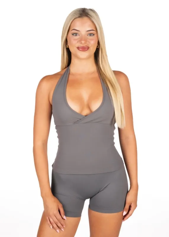 Dynamic Halter Seamless Singlet - Charcoal sold by Kikiva