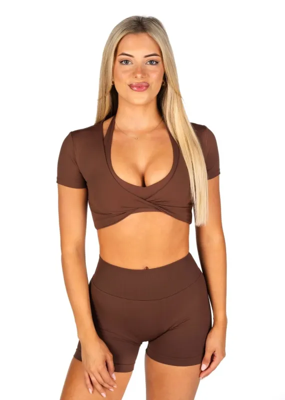 'Bella' Twist Tee - Mocha Brown sold by Kikiva