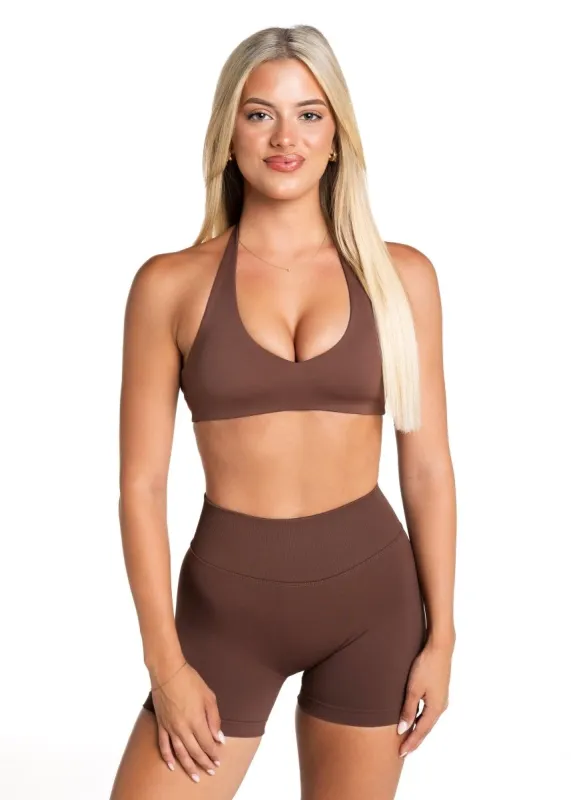 Dynamic Staple Halter Crop - Mocha Brown sold by Kikiva