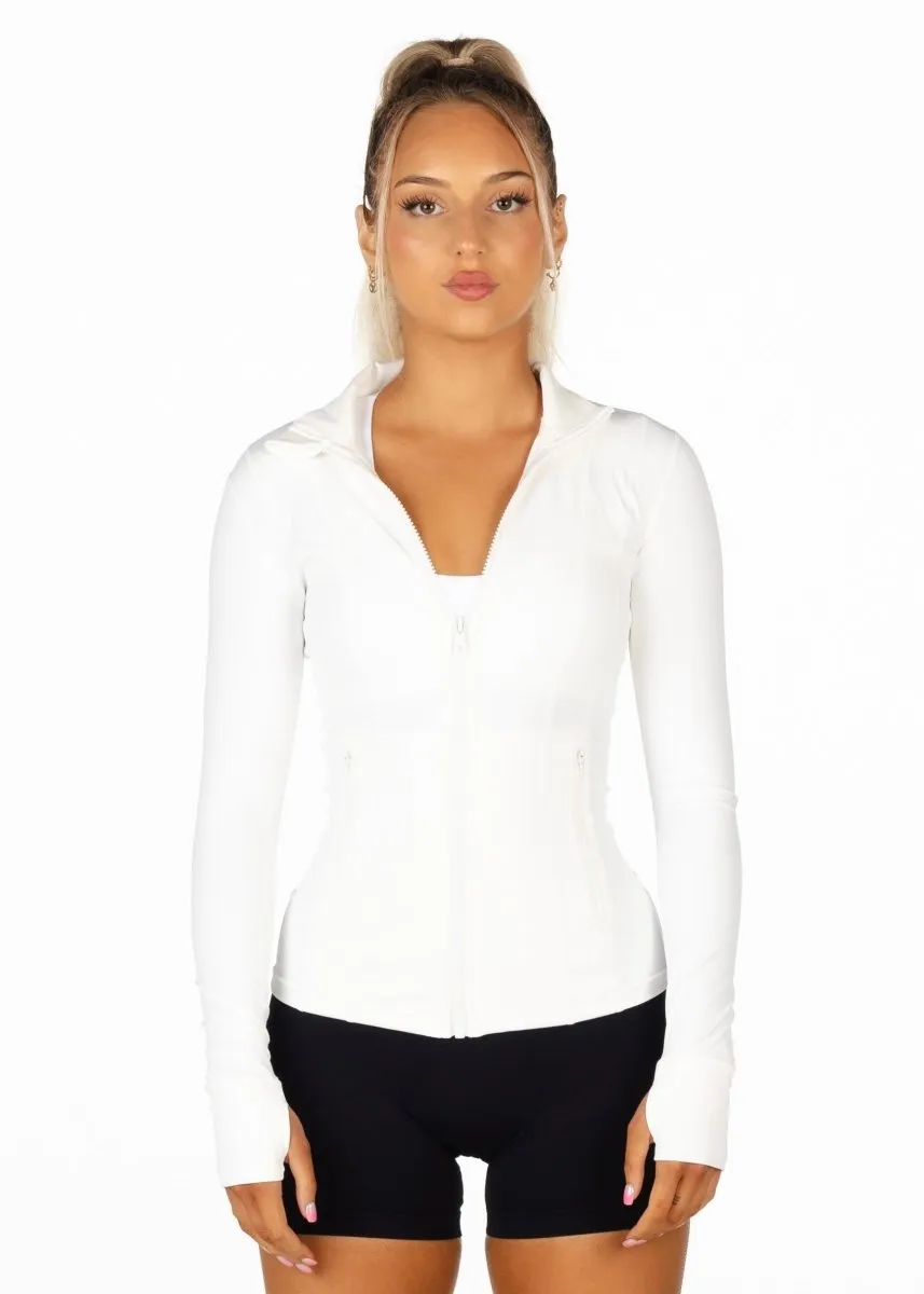 White Structured 'Mom' Jacket sold by Kikiva