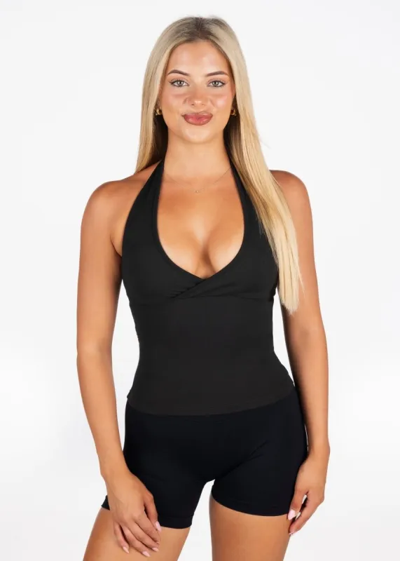 Dynamic Halter Seamless Singlet - Black sold by Kikiva