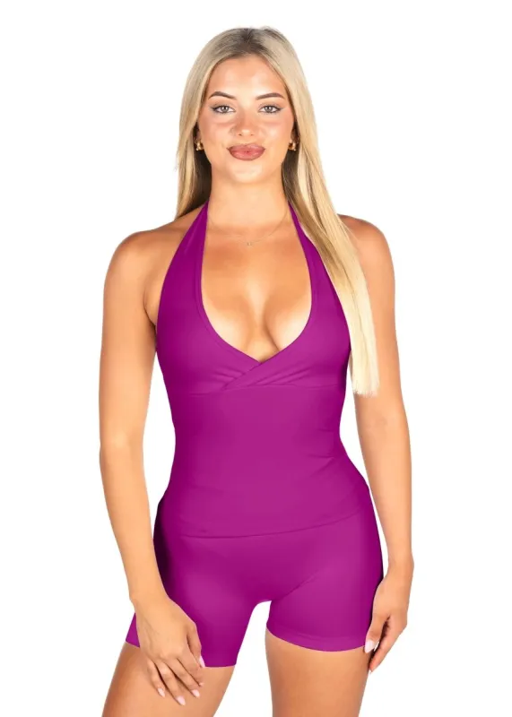 Dynamic Halter Seamless Singlet - Magenta made by Kikiva