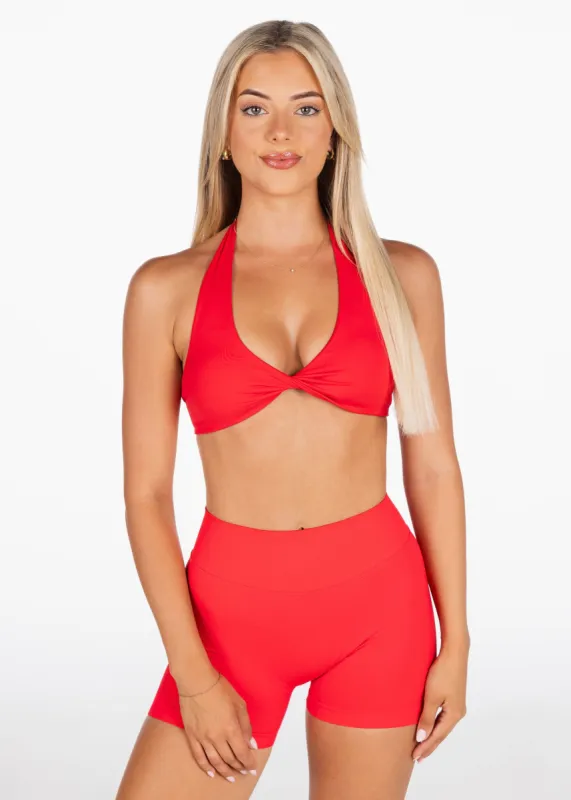 Dynamic Halter Twist Crop - Cherry Red sold by Kikiva