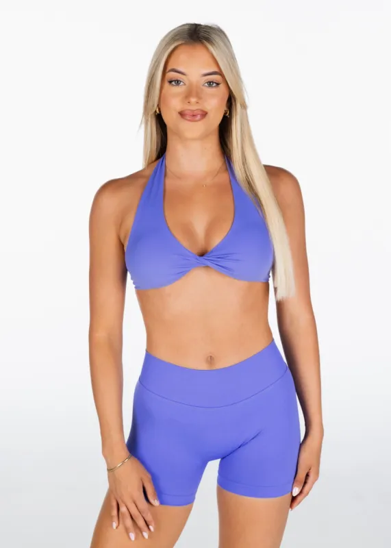 Dynamic Halter Twist Crop - Indigo sold by Kikiva