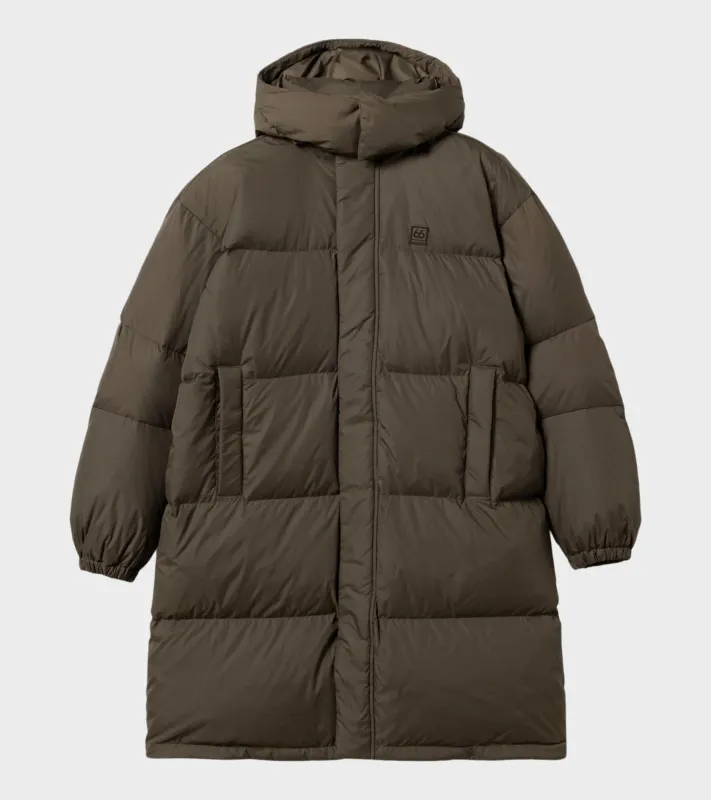 Dyngja Down Coat Dark Glacial Clay sold by Dr. Adams