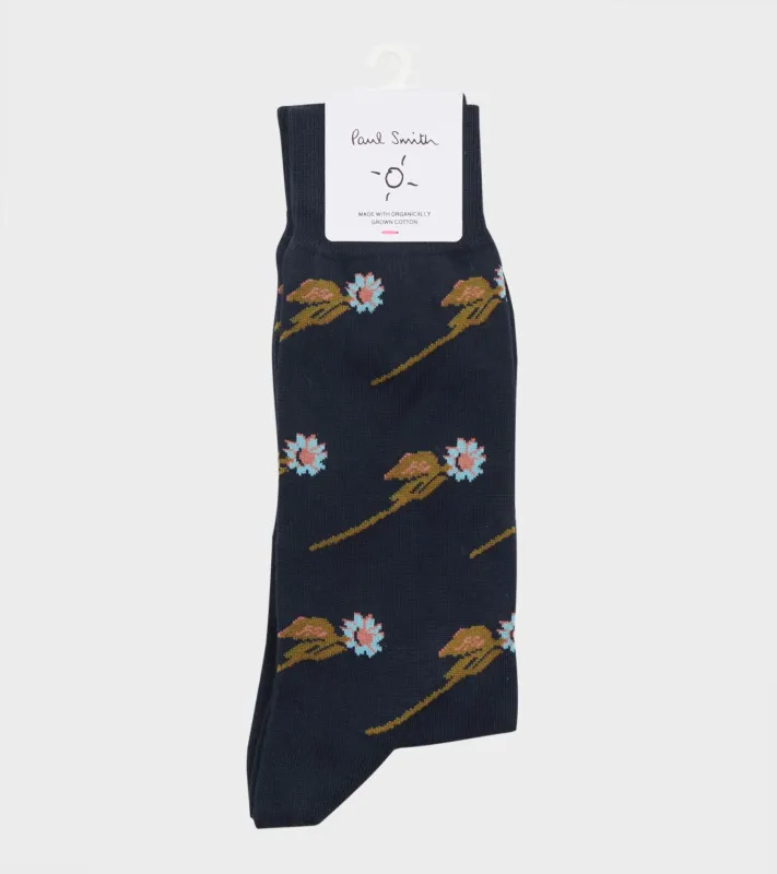 Flower Stem Socks Navy sold by Dr. Adams
