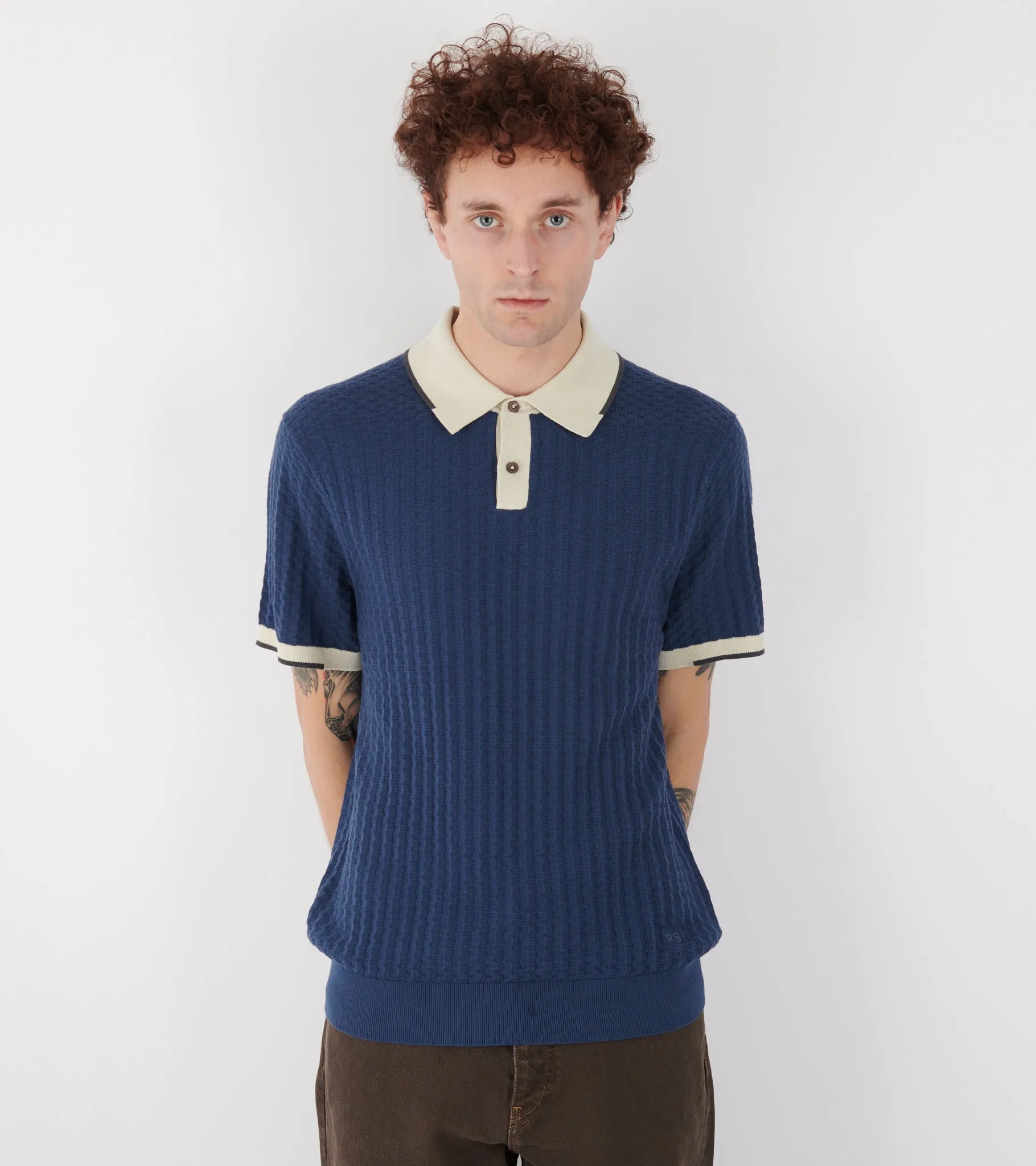 S/S Knit Polo Navy/Beige sold by Dr. Adams product image thumbnail 2