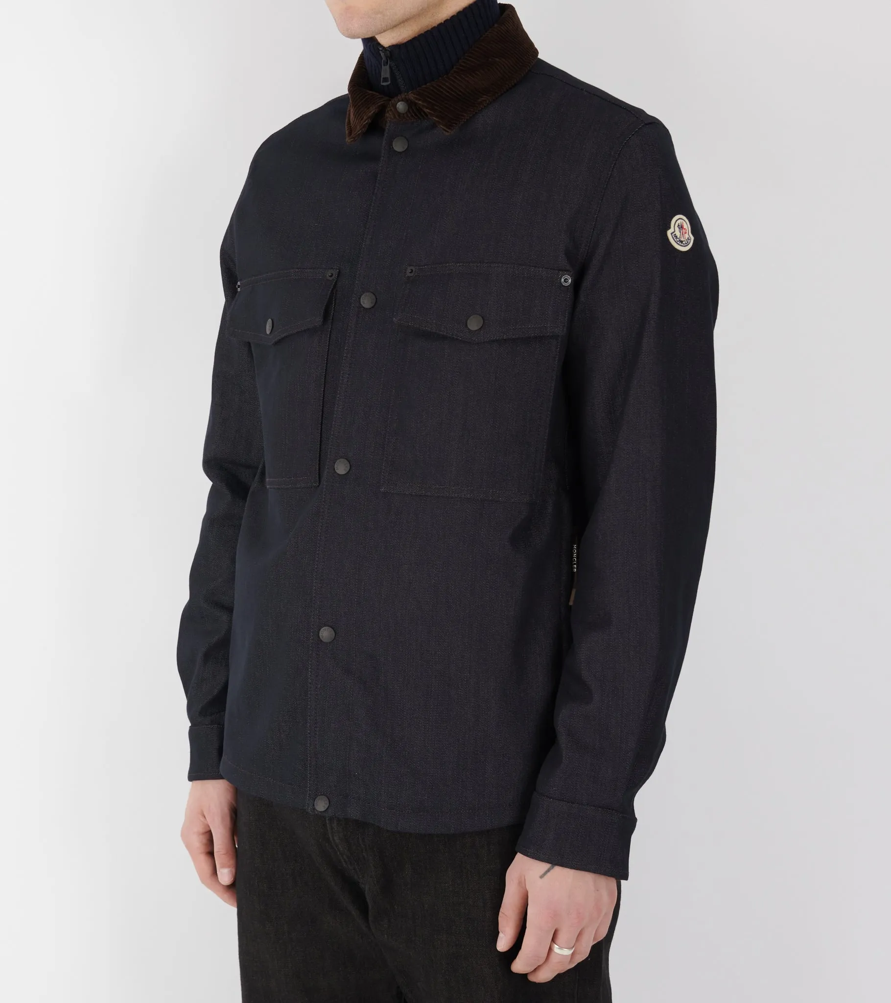Denim Corduroy Trimmed Shirt Jacket Dark Blue sold by Dr. Adams product image thumbnail 3