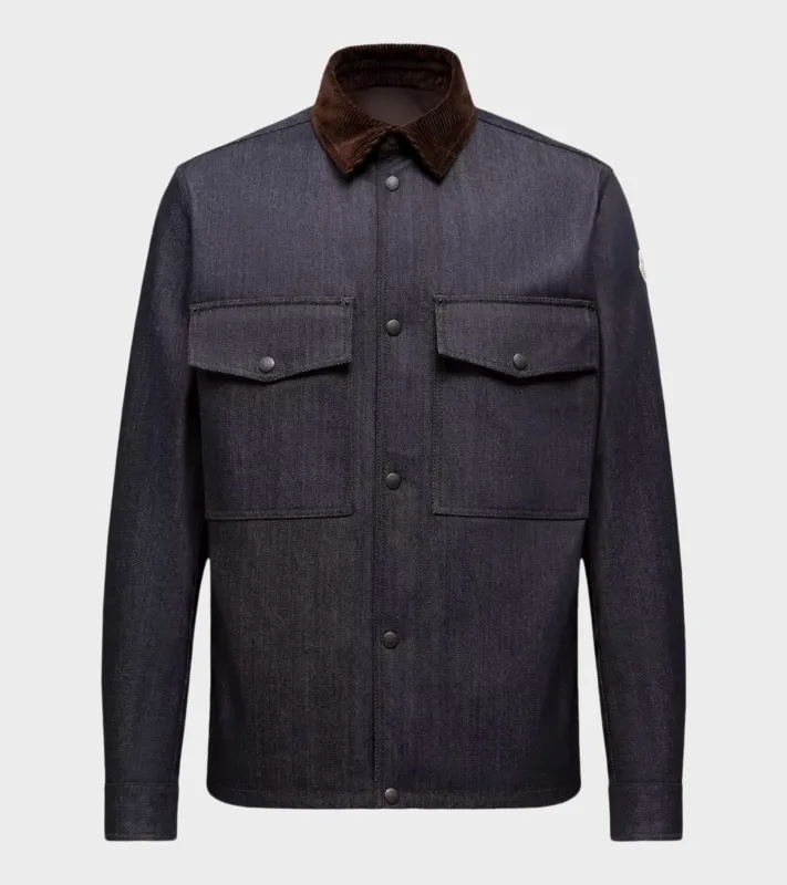 Denim Corduroy Trimmed Shirt Jacket Dark Blue sold by Dr. Adams