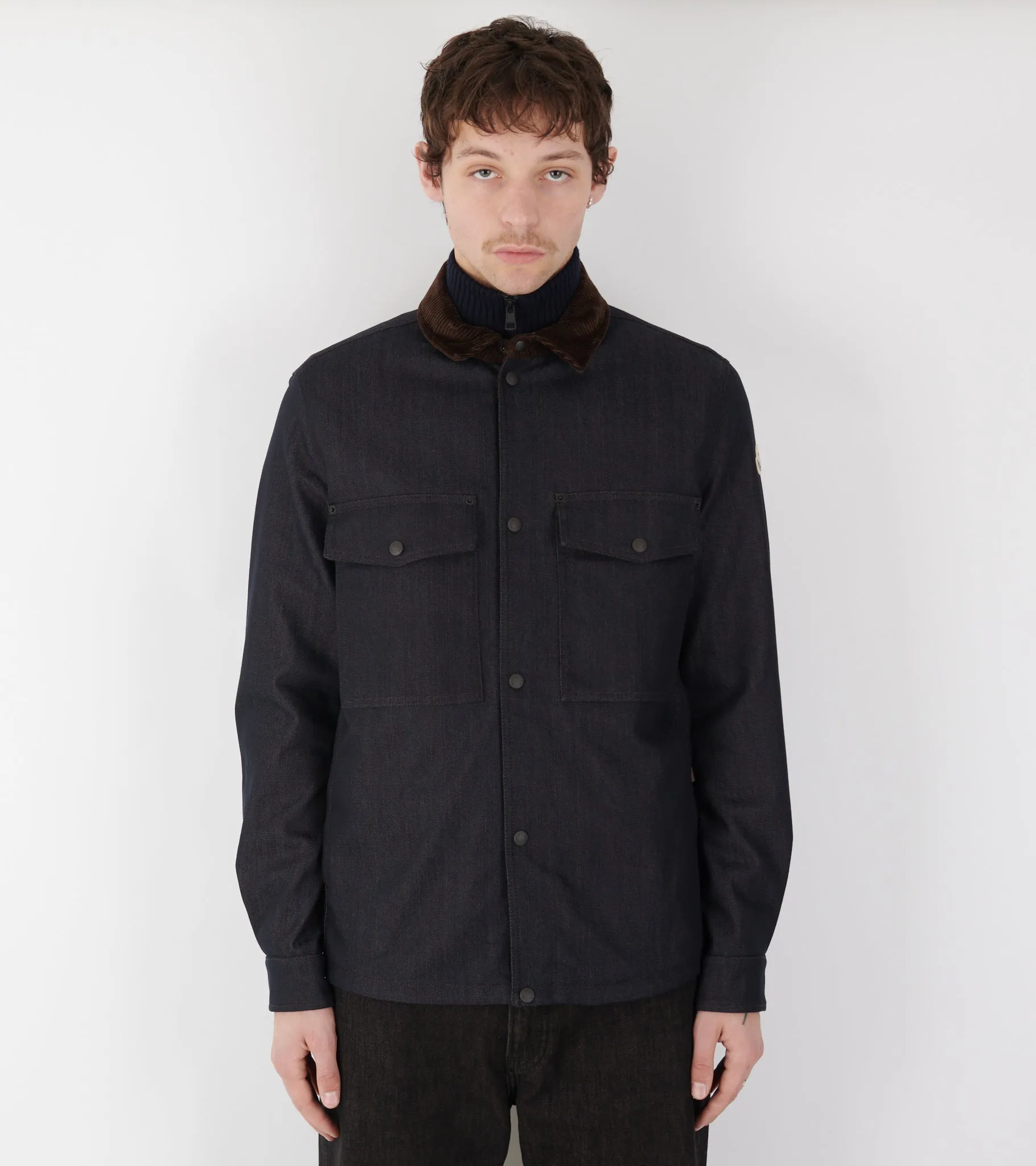 Denim Corduroy Trimmed Shirt Jacket Dark Blue sold by Dr. Adams product image thumbnail 2