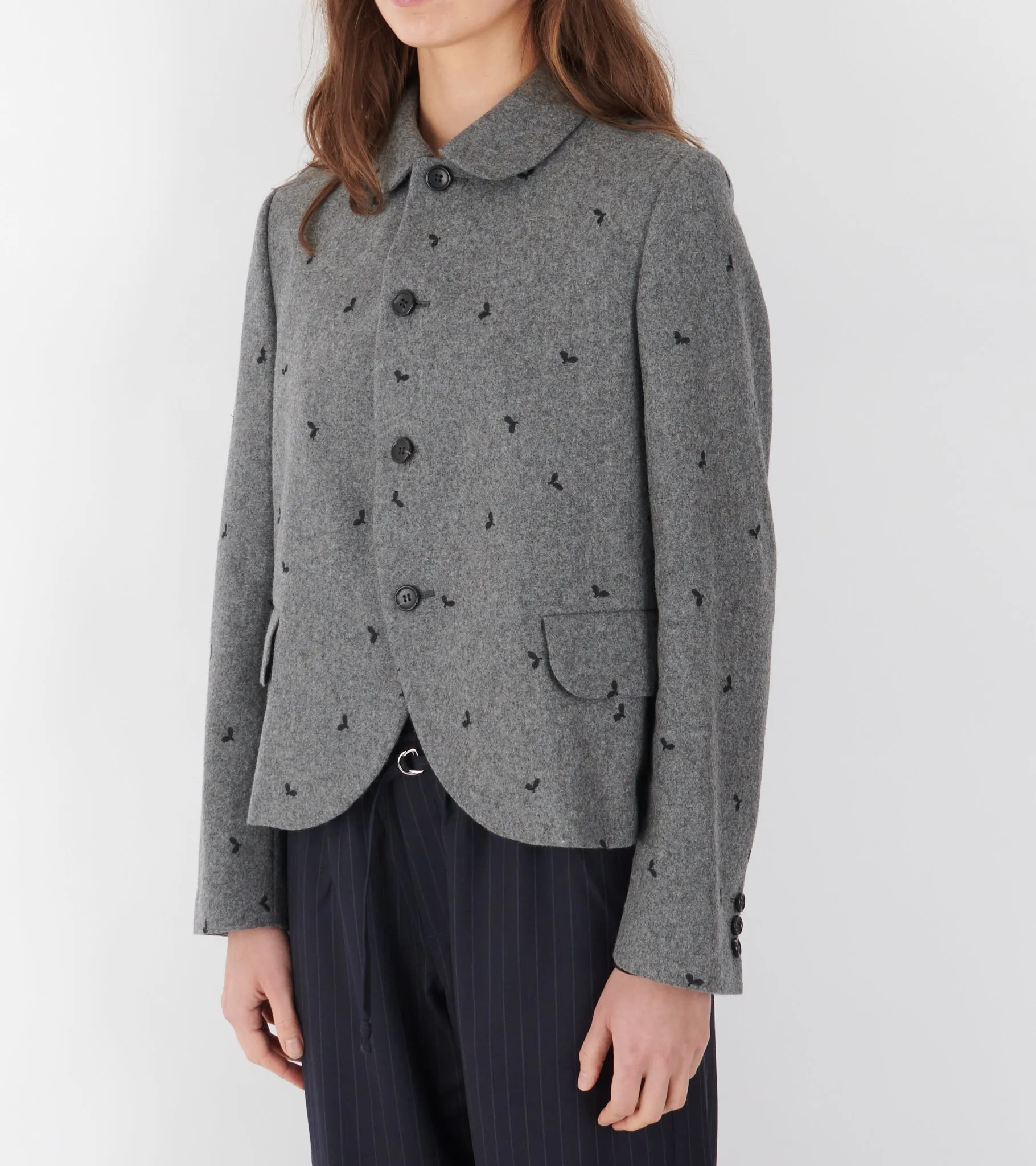 Embroidered Round Collar Jacket Grey sold by Dr. Adams product image thumbnail 2