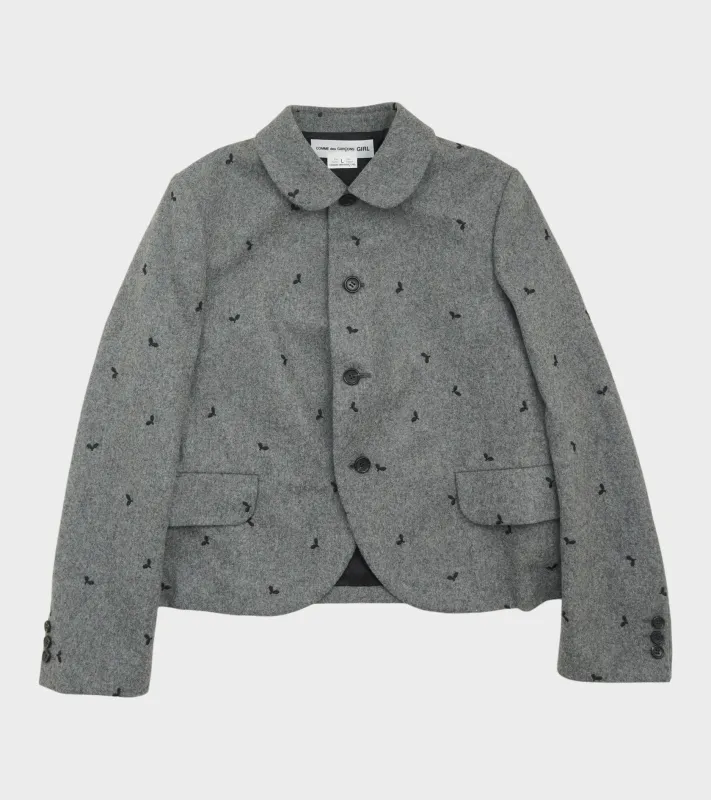Embroidered Round Collar Jacket Grey made by Comme des Garcons