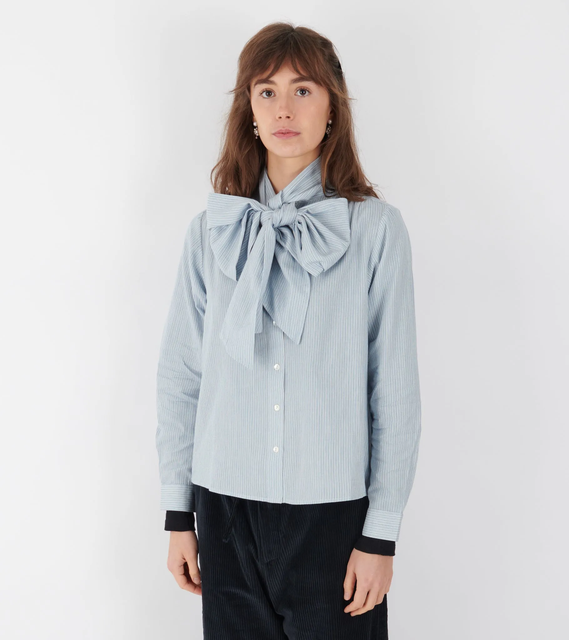 Dalia Bow Shirt Tiny Blue Stripe sold by Dr. Adams product image thumbnail 2