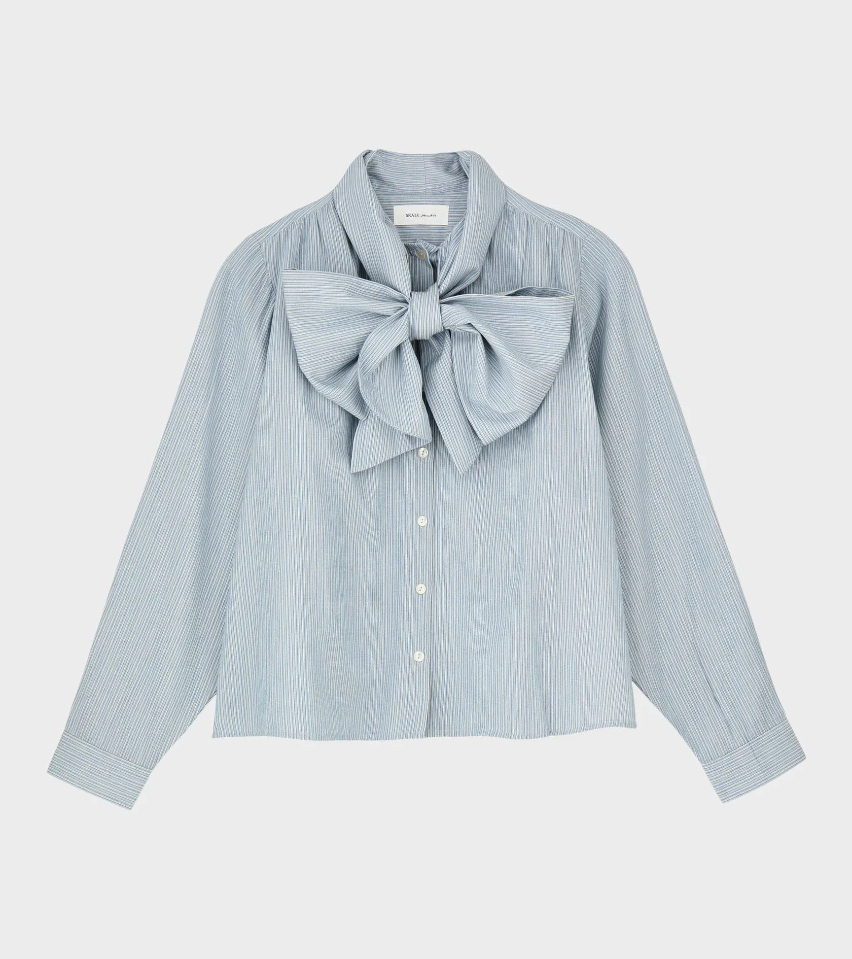Dalia Bow Shirt Tiny Blue Stripe sold by Dr. Adams