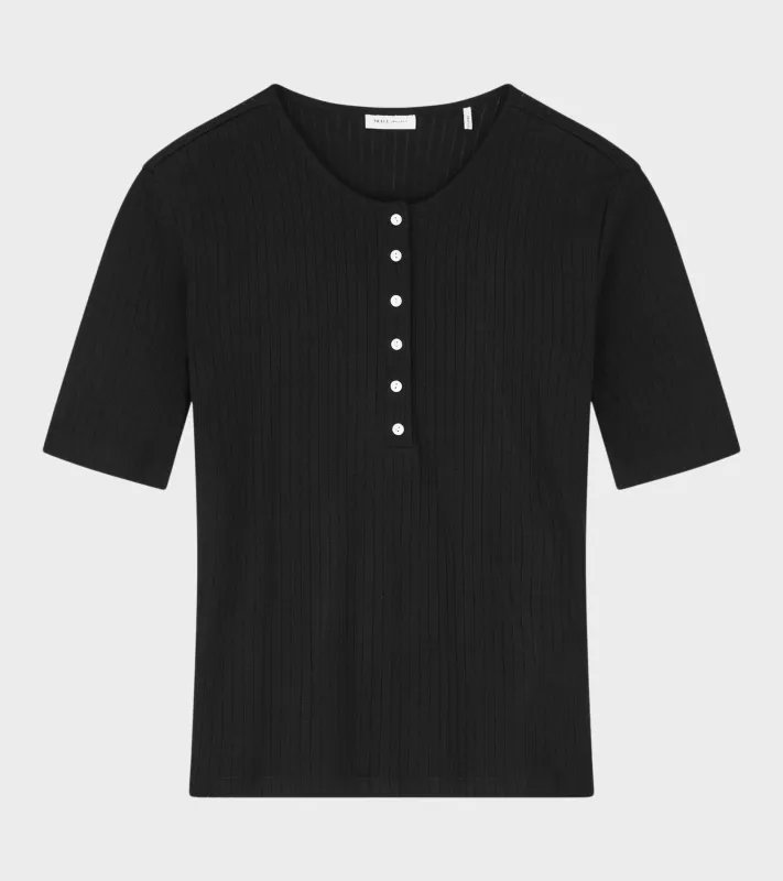 Liv Henley Tee Black made by Skall Studio