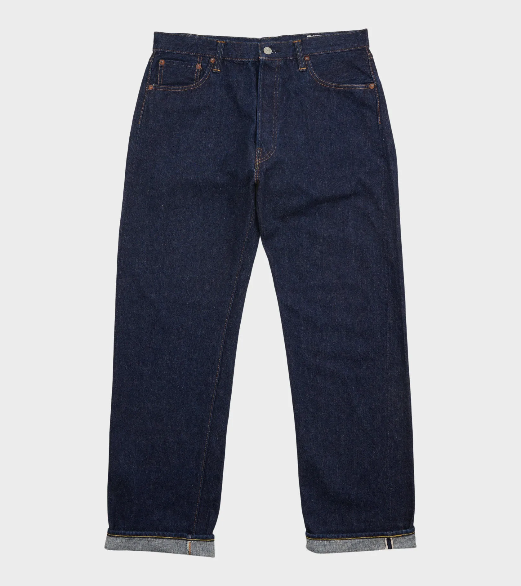 The 1950s Selvedge Denim Jeans One Wash Dark Blue sold by Dr. Adams
