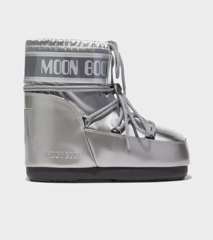 Moon Boot Icon Low Glance Satin Silver sold by Dr. Adams