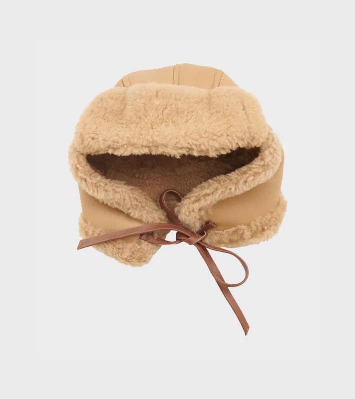 Leather Back Straight Hair Sheepskin Tapper Hat Tan sold by Dr. Adams