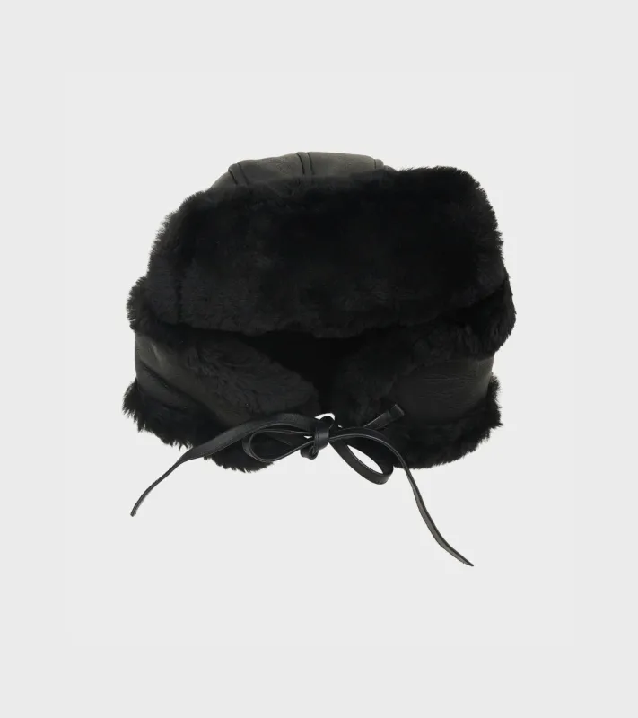 Leather Back Straight Hair Sheepskin Tapper Hat Black sold by Dr. Adams