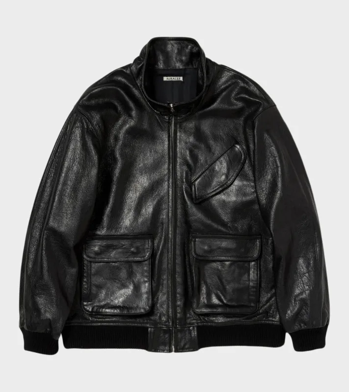 Lamb Leather Zip Blouson Black made by Auralee