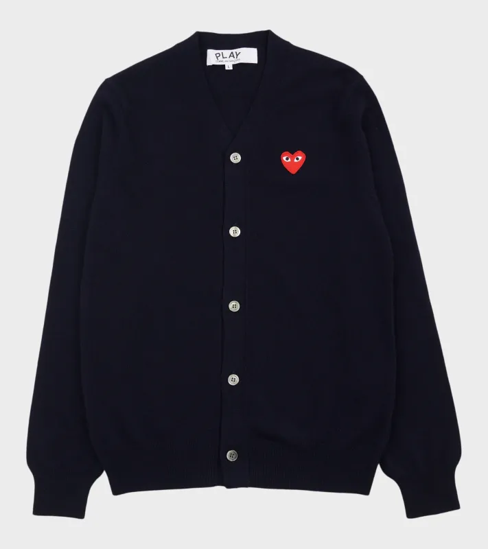 U Red Heart V-neck Cardigan Navy made by Comme des Garcons PLAY