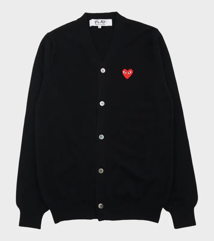 U Red Heart V-neck Cardigan Black made by Comme des Garcons PLAY