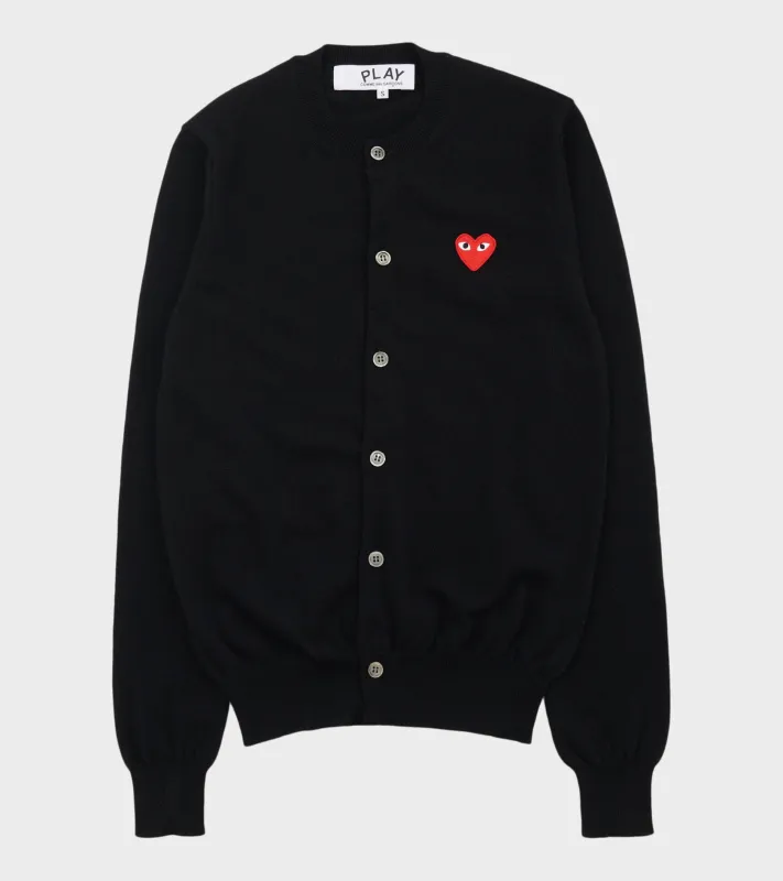 U Red Heart Round Neck Cardigan Black made by Comme des Garcons PLAY
