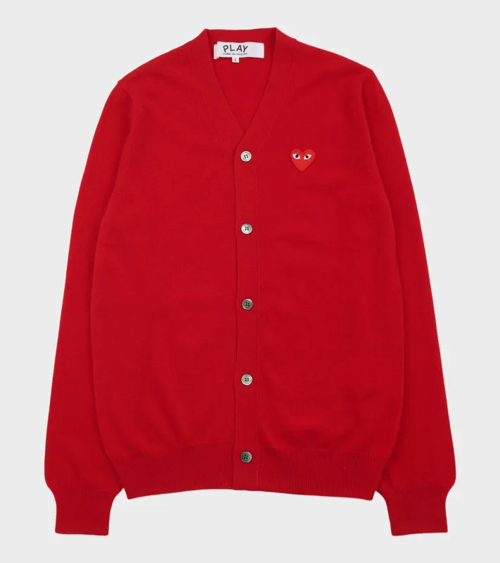 U Red Heart V-neck Cardigan Red made by Comme des Garcons PLAY