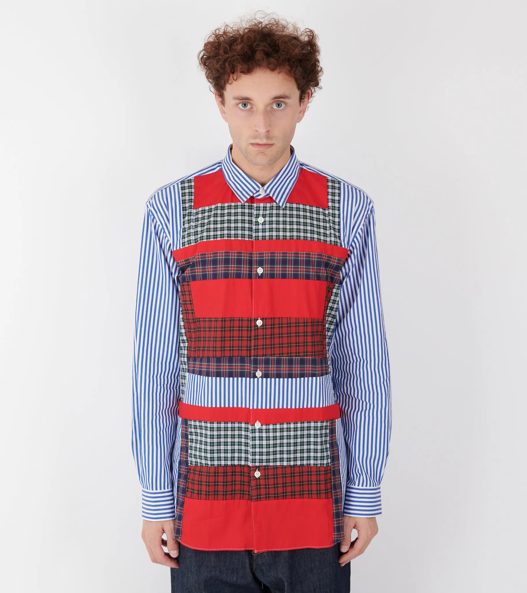 Checkered Patchwork Shirt Blue/Red/Green Mix sold by Dr. Adams product image thumbnail 2