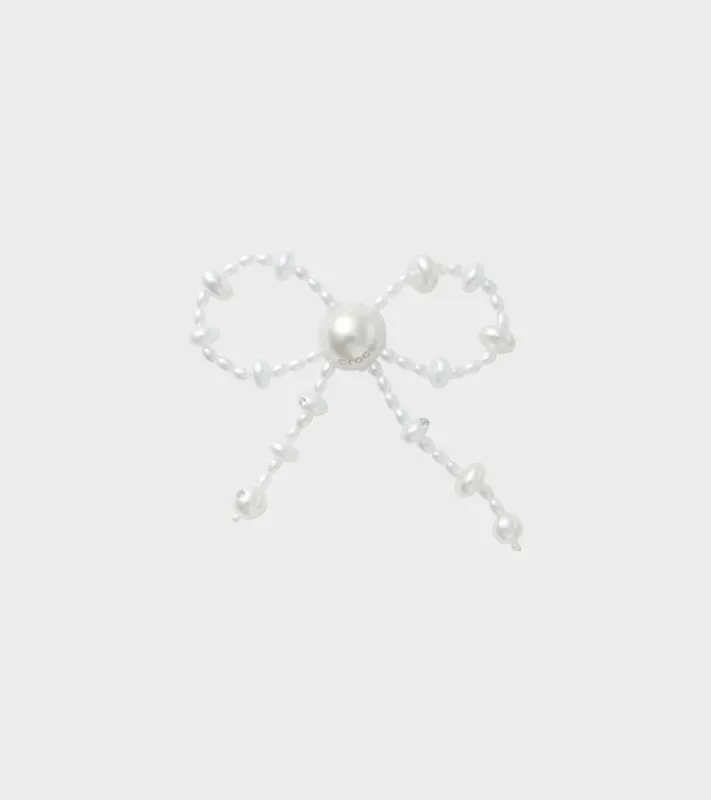 Large Pearl Beaded Bow Charm White made by Crocs