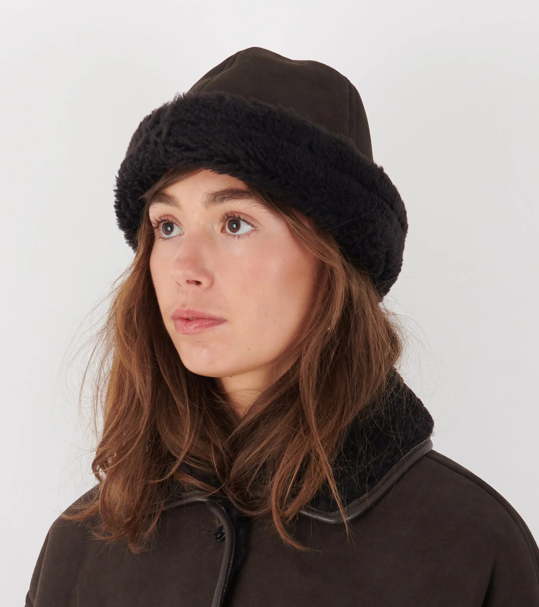 Suede Back Curly Hair Cap Chocolate sold by Dr. Adams product image thumbnail 2