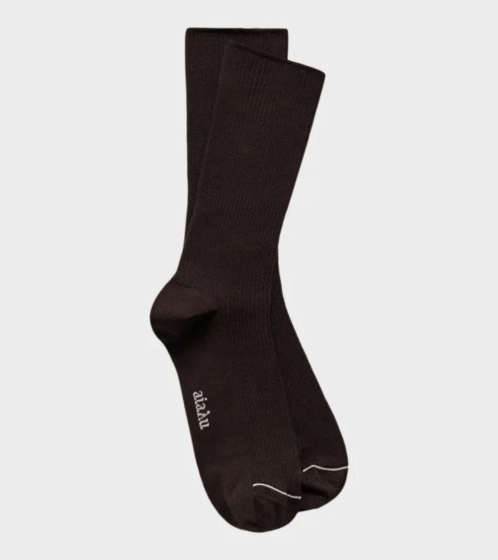 Cotton Rib Socks Chocolate made by aiayu