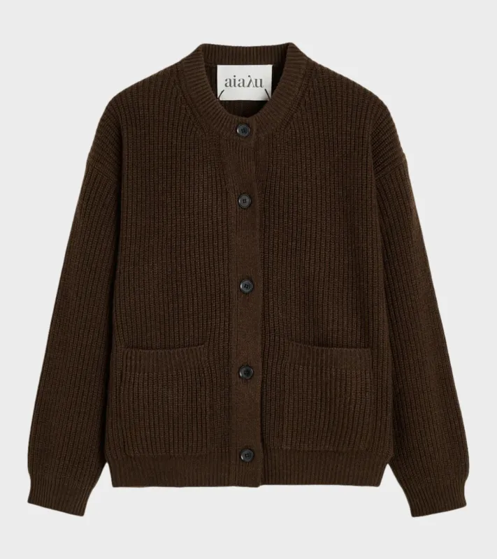 Bine Cardigan Dark Brown made by aiayu