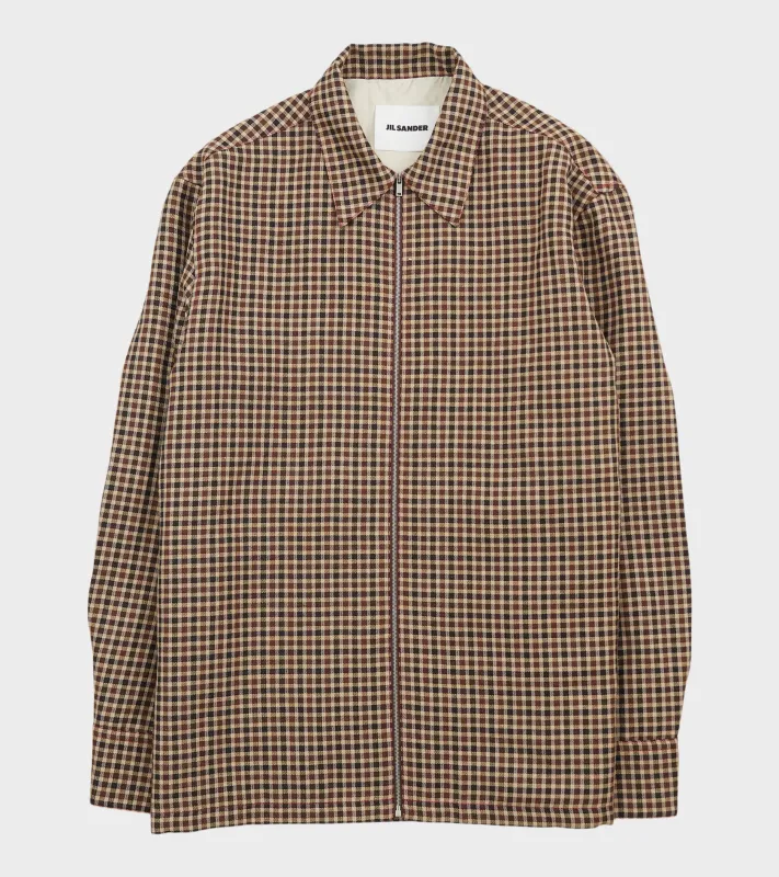 Light Wool Linen Micro Check Shirt Hazelnut Mouline made by Jil Sander