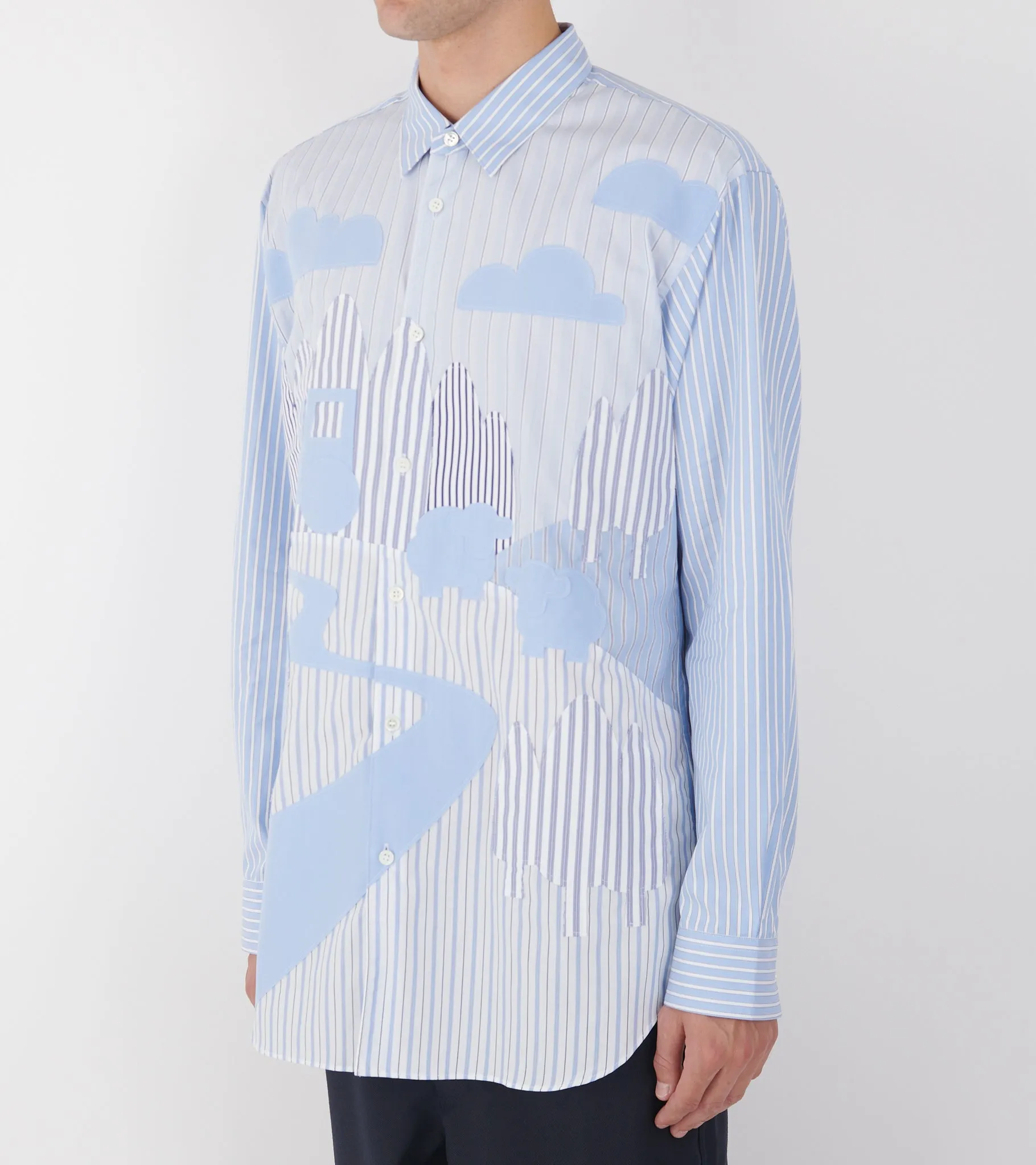 Striped Farmlife Patchwork Shirt Light Blue/White sold by Dr. Adams product image thumbnail 4