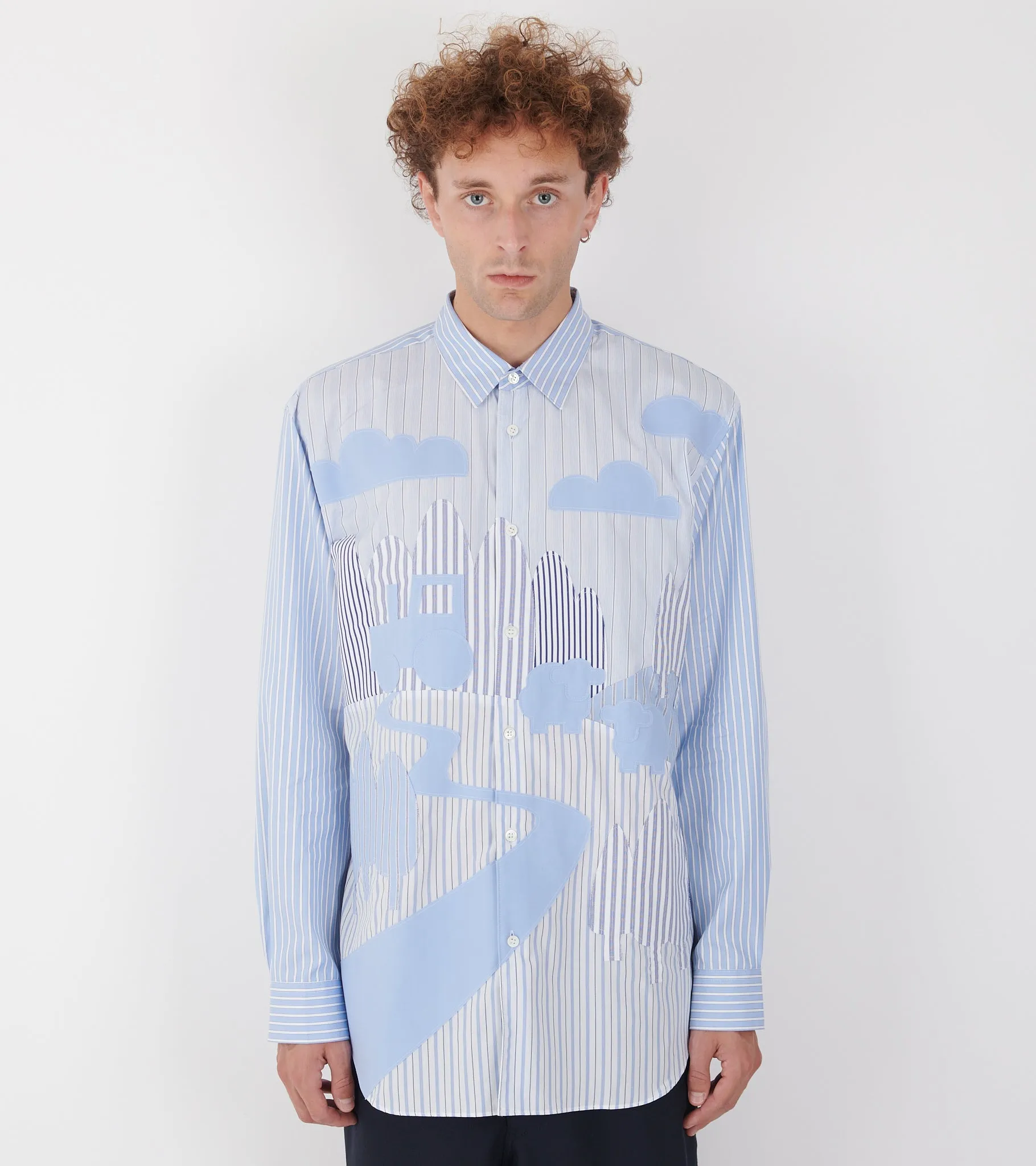 Striped Farmlife Patchwork Shirt Light Blue/White sold by Dr. Adams product image thumbnail 3